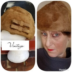 Vintage Camel faux‎ fur hat